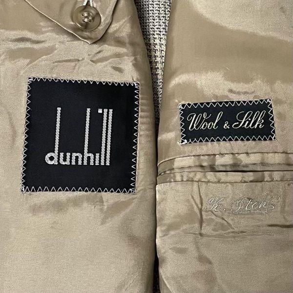 英・DUNHILL ダンヒル 最高級 チェック柄 サマーツイードジャケット アイボリー シルク混 L相当 美品 D187の画像7