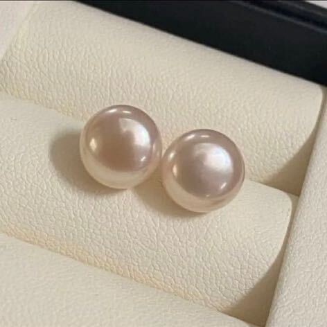 大粒　照り良く　天然淡水真珠　直結　パールピアス　本真珠　ピンク系ホワイト　10-10.5mm_画像1