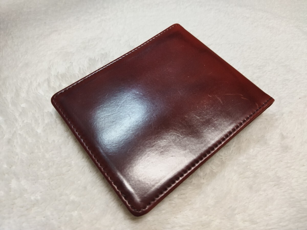 展示品 シェルコードバン 二つ折り財布 馬革 1円～ ホーウィン バーガンディ グレンフィールド HORWEEN SHELL CORDOVAN 無料匿名配送♪_画像2