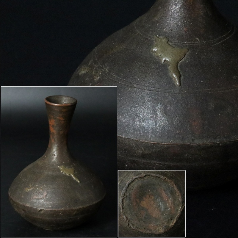 [.] Joseon Dynasty первый период чёрный Goryeo бутылочка для сакэ высота 18.5cm кувшин "hu" цветок входить ваза для цветов времена утро . старый керамика старый художественное изделие C4NJI23.o.3.2.B