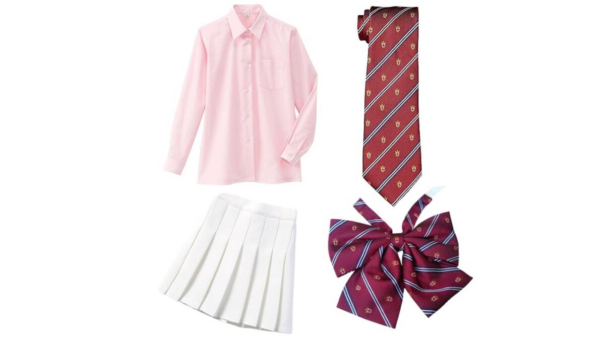  beautiful goods 4 point #CONOMiko flea # red necktie # stripe ribbon Thai ARCN-1032# white skirt L# pink shirt M# going to school uniform school woman height raw school uniform 