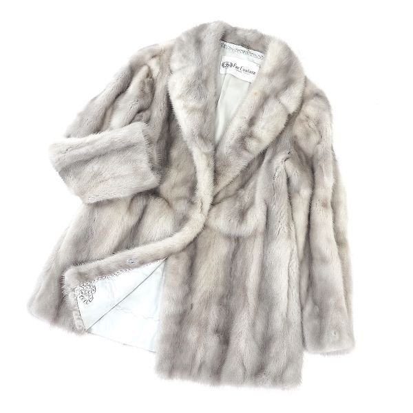 4-ZDF232 fur Couture サファイアミンク MINK ミンクファー 最高級毛皮 ハーフコート 毛質 艶やか 柔らか ライトグレー レディースの画像1