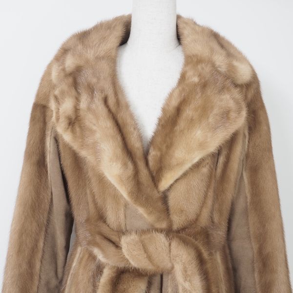4-ZDF251 パステルミンク MINK ミンクファー 最高級毛皮 ロングコート ベルト付 毛質 艶やか 柔らか ライトブラウン レディースの画像2