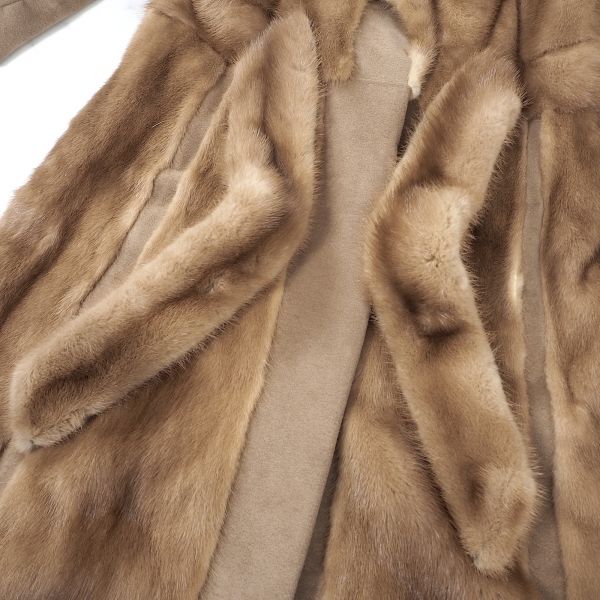 4-ZDF251 パステルミンク MINK ミンクファー 最高級毛皮 ロングコート ベルト付 毛質 艶やか 柔らか ライトブラウン レディースの画像6