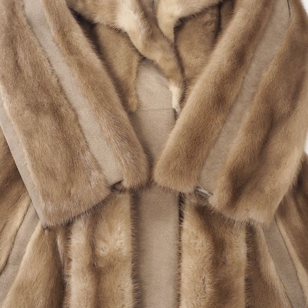 4-ZDF251 パステルミンク MINK ミンクファー 最高級毛皮 ロングコート ベルト付 毛質 艶やか 柔らか ライトブラウン レディースの画像5