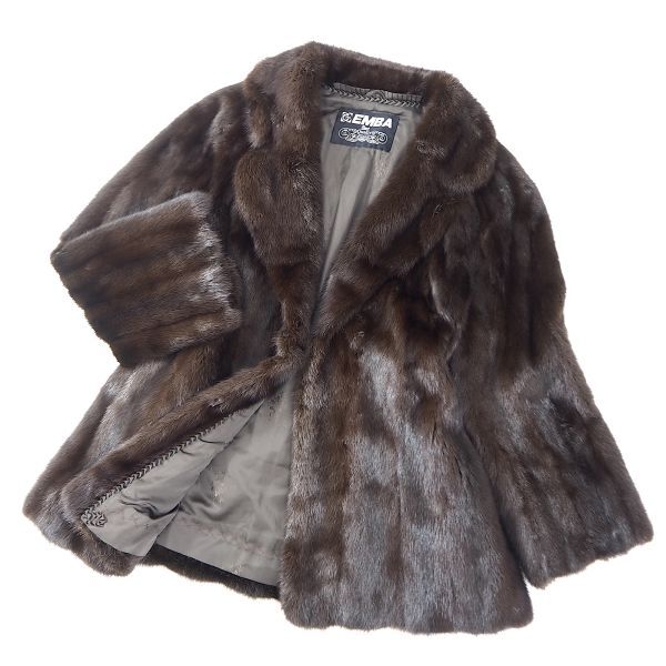 4-YD019 EMBA エンバ デミバフミンク MINK ミンクファー 最高級毛皮 ハーフコート 毛質 艶やか 柔らか ダークブラウン レディースの画像1