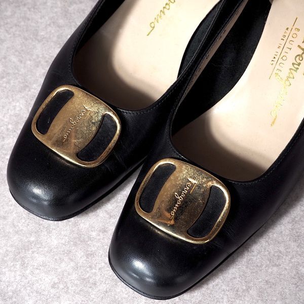 4-ZC113 サルヴァトーレフェラガモ Salvatore Ferragamo パンプス ブラック 6C レディースの画像2