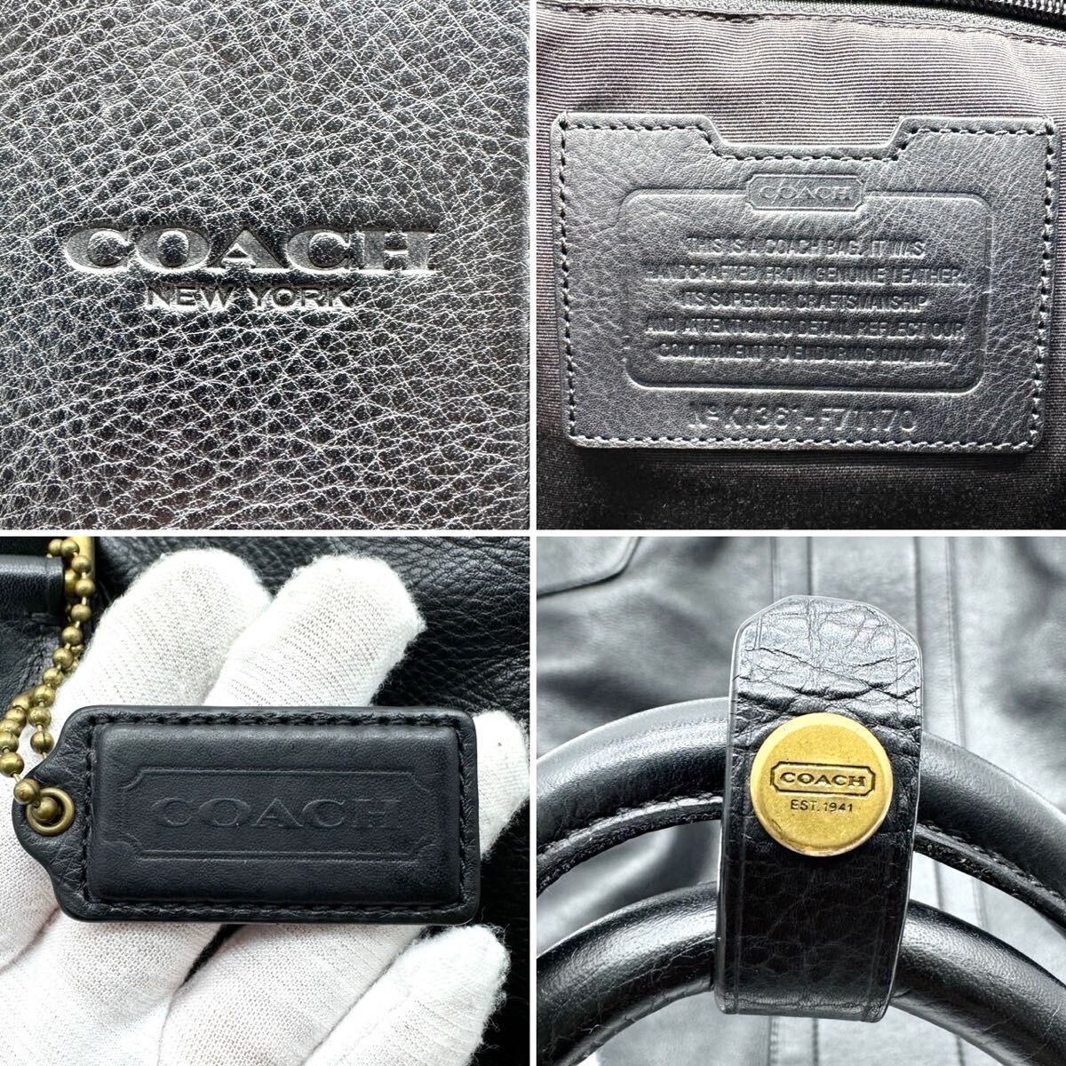 2357【美品】COACH コーチ トートバッグ ビジネス ハンド 通勤鞄 肩掛け ウェブ ヘリテージ A4可能 大容量 レザー 本革 ブラック メンズ_画像10