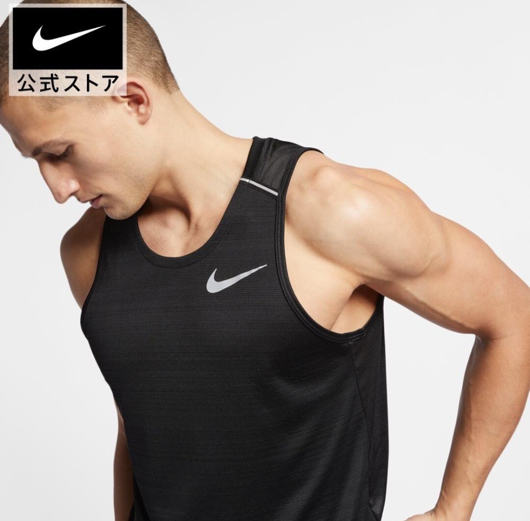 ナイキ NIKE DRI-FIT ランニングシャツ マイラー タンクトップ ノースリーブ メンズ ブラック Mサイズ_画像3