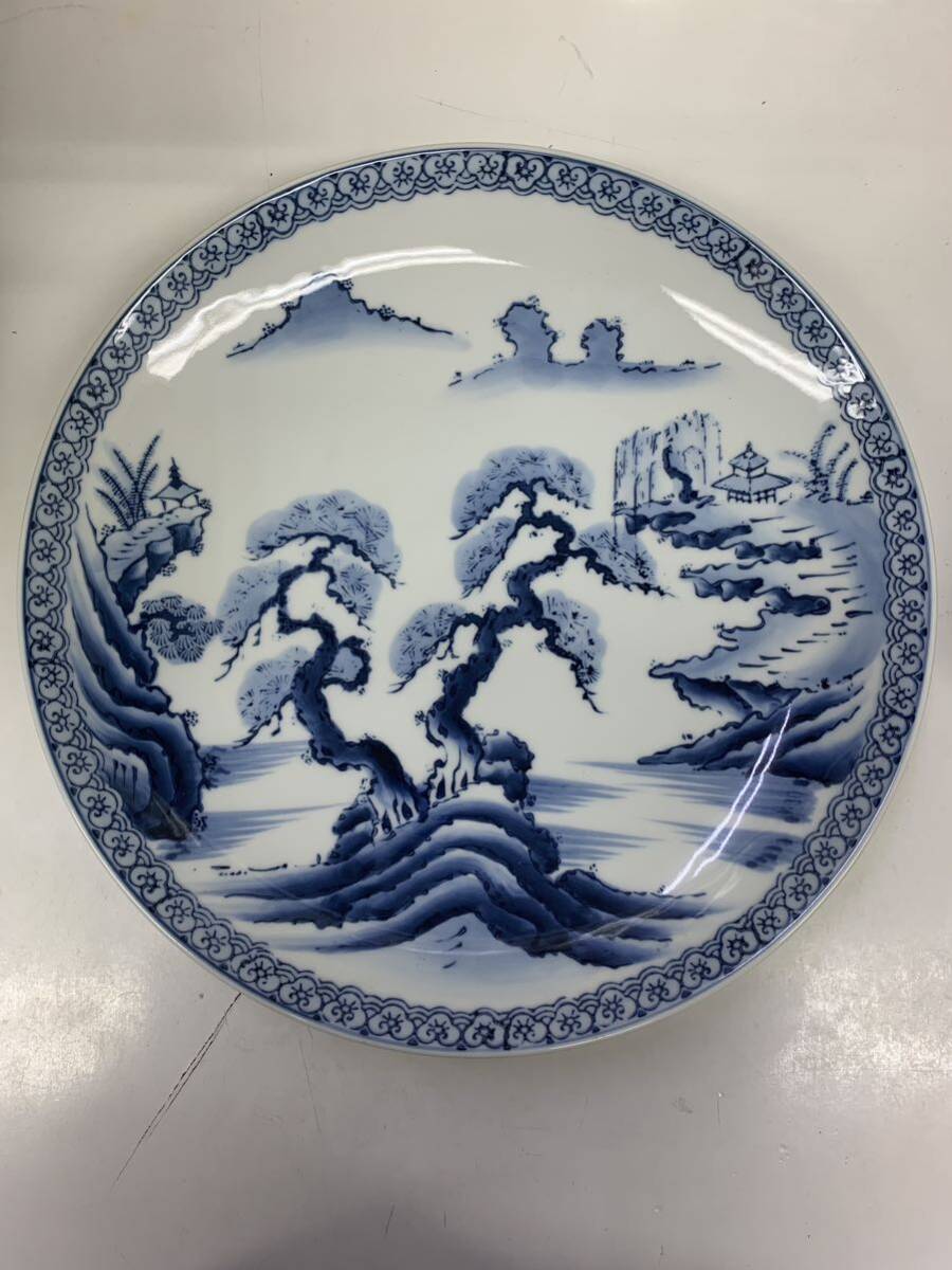 有田焼 山徳窯 染付山水絵 超大皿 飾り皿 直径約45.8センチ 古