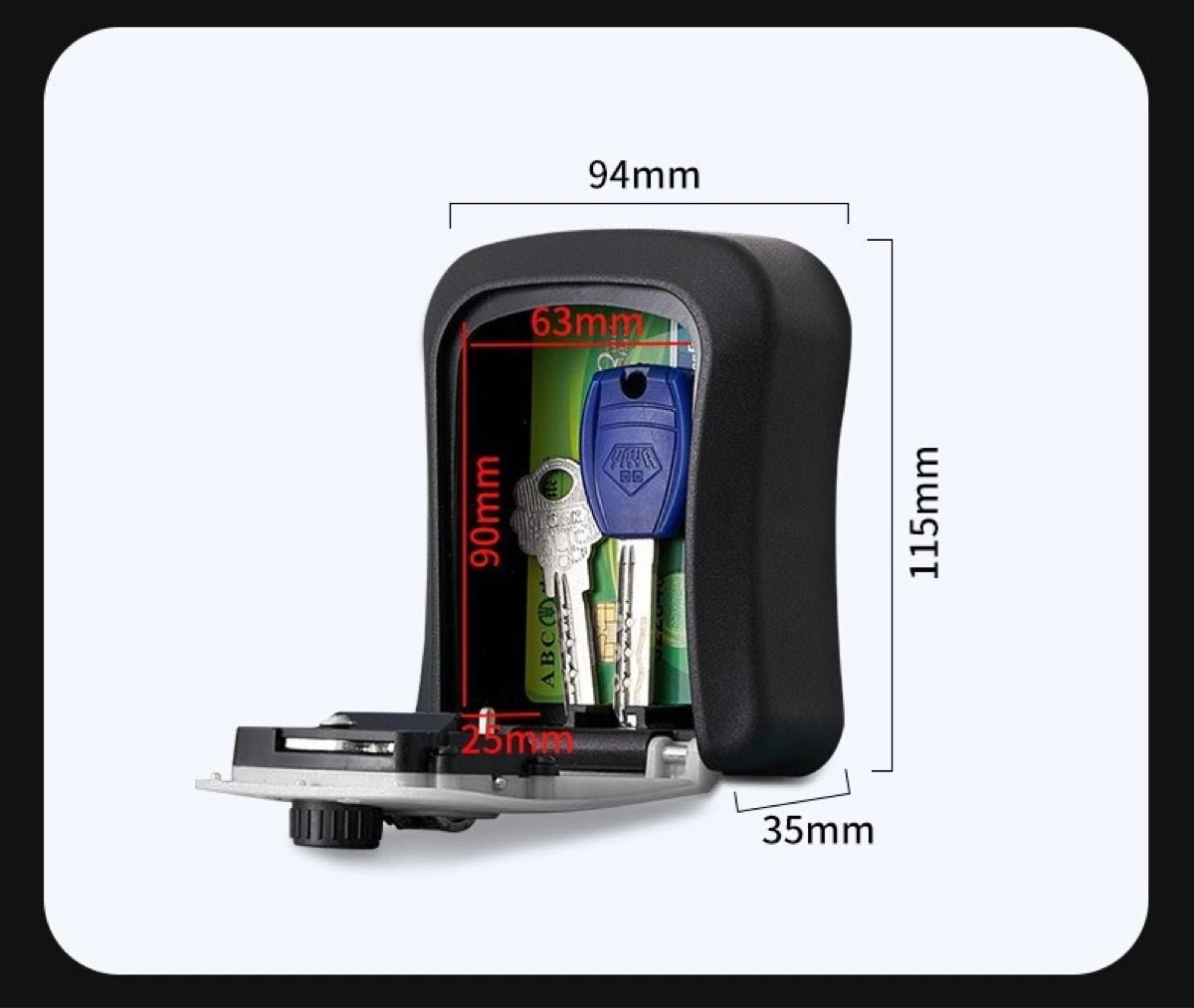 新品 キーボックス ブラック キーボックス セキュリティボックス 鍵箱 防犯 ダイヤル式 防犯防止 4桁キー収納 鍵管理 大容量 黒_画像2