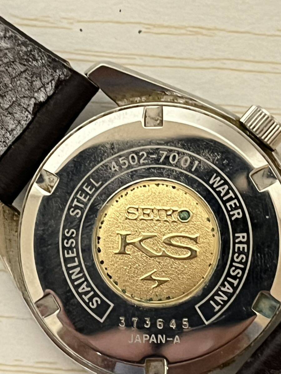 1円〜 稼働 セイコー キングセイコー ハイビート 4502-7001 手巻き シルバー文字盤 デイト レザーベルト メンズ腕時計SEIKO _画像2
