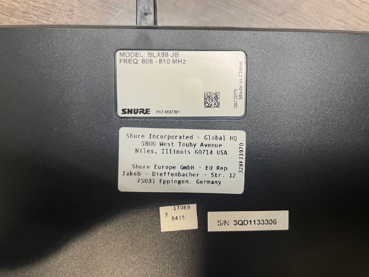 △856 中古品 楽器 器材 ワイヤレスマイクシステム受信機 SHURE BLX88JB シュアの画像8