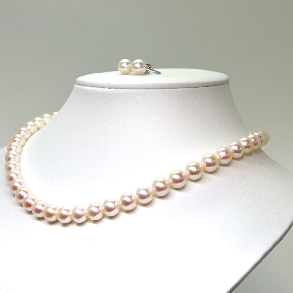美品!!TASAKI(田崎真珠)箱付!!《アコヤ本真珠ネックレス/K14WGイヤリング》M 44.5g 約8.0-8.5mm珠 約42cm pearl necklace jewelry EA6/EF6_画像4