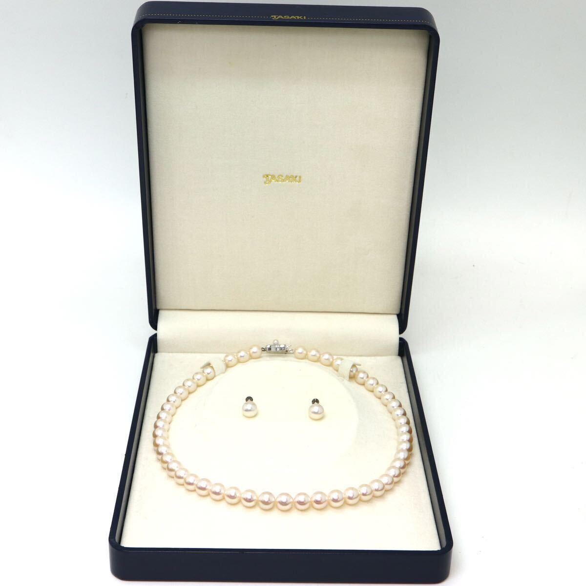 美品!!TASAKI(田崎真珠)箱付!!《アコヤ本真珠ネックレス/K14WGイヤリング》M 44.5g 約8.0-8.5mm珠 約42cm pearl necklace jewelry EA6/EF6_画像2