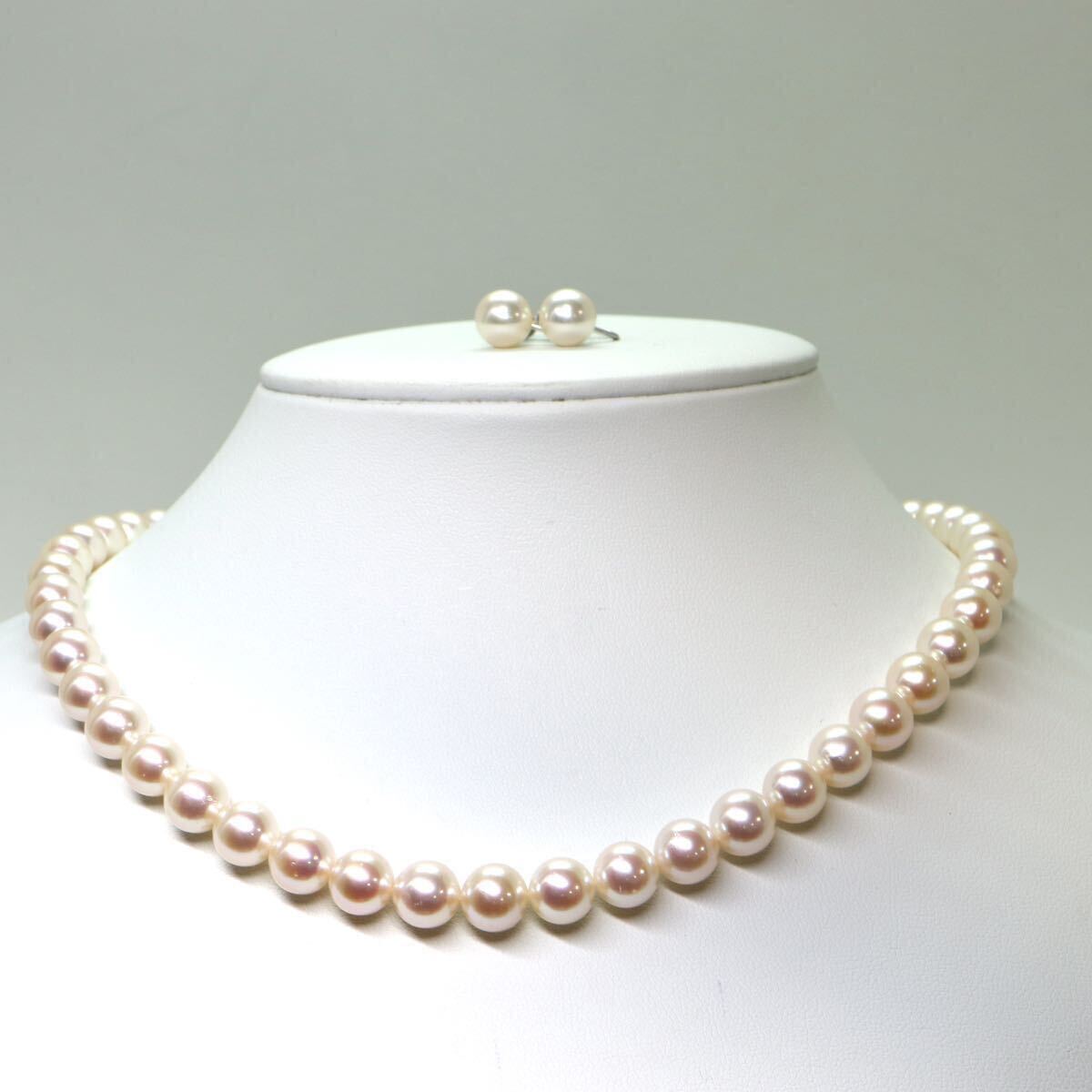 美品!!TASAKI(田崎真珠)箱付!!《アコヤ本真珠ネックレス/K14WGイヤリング》M 44.5g 約8.0-8.5mm珠 約42cm pearl necklace jewelry EA6/EF6_画像3