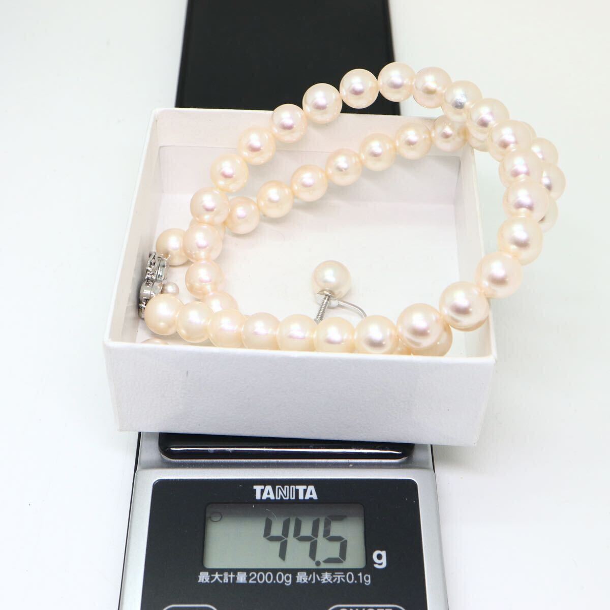  прекрасный товар!!TASAKI( Tasaki Shinju ) с ящиком!!{ Akoya книга@ жемчуг колье /K14WG серьги }M 44.5g примерно 8.0-8.5mm. примерно 42cm pearl necklace jewelry EA6/EF6