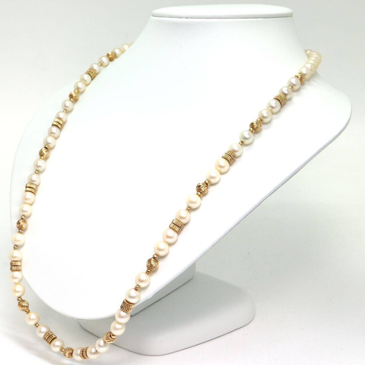 《K14 アコヤ本真珠ネックレス》M 40.3g 約7.0-7.5mm珠 約65cm pearl necklace ジュエリー jewelry EB3/EB3の画像3