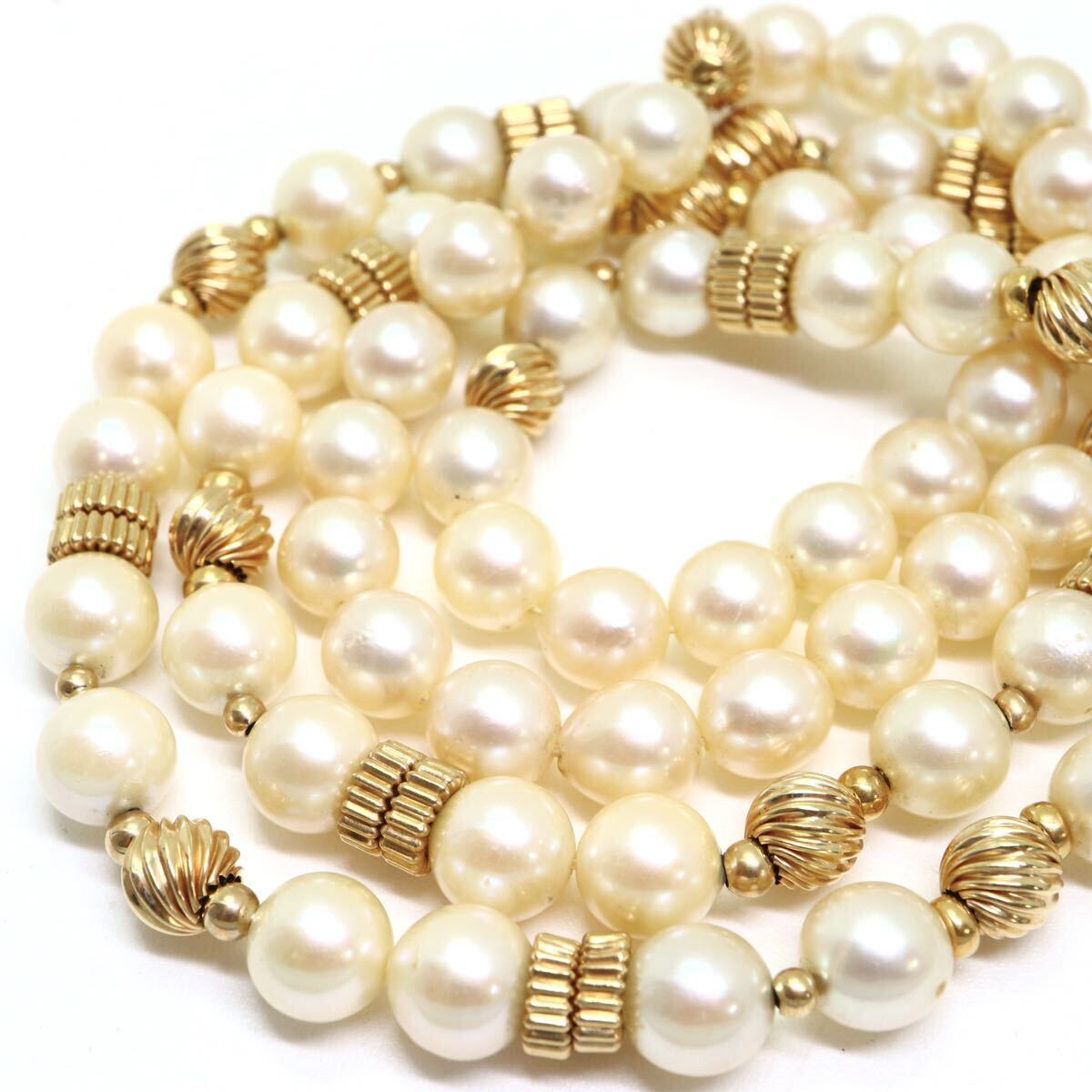 《K14 アコヤ本真珠ネックレス》M 40.3g 約7.0-7.5mm珠 約65cm pearl necklace ジュエリー jewelry EB3/EB3の画像1