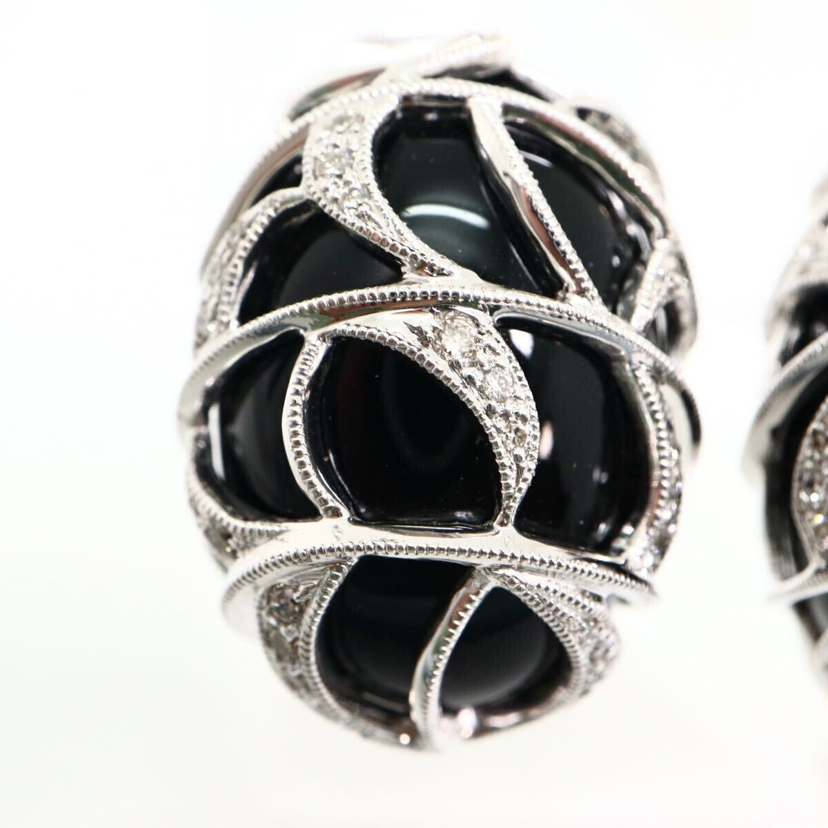 豪華!!《K18 天然オニキス/天然ダイヤモンドイヤリング兼ピアス》M 約16.2g 23.05ct onyx diamond earring jewelry ジュエリー EF8/EG3の画像4