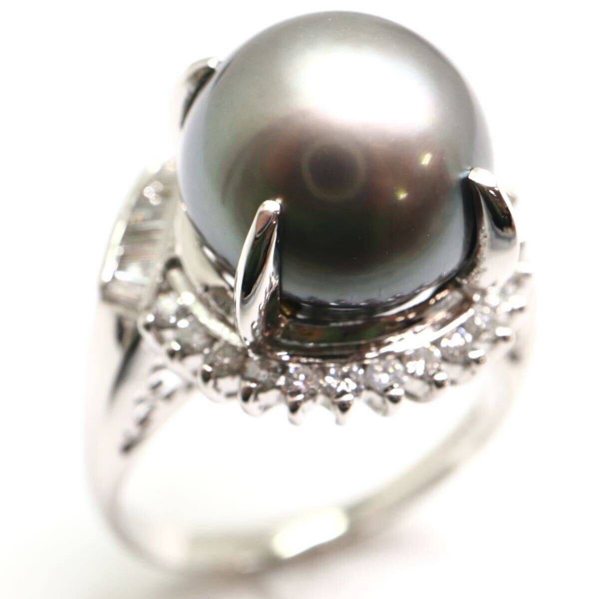 豪華!!《Pt900天然ダイヤモンド/南洋黒蝶真珠リング》M 約11.1g 約16号 0.58ct diamond ring 指輪 jewelry EE6/EF0の画像1