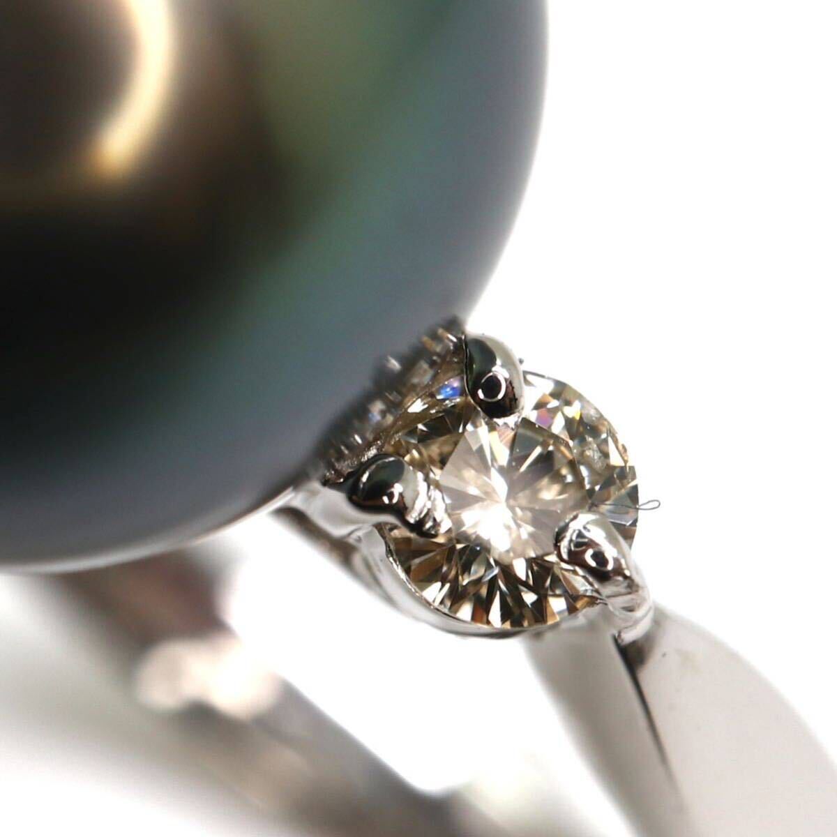 《Pt900天然ダイヤモンド/南洋黒蝶真珠リング》M 約5.5g 約11号 0.20ct diamond ring パール pearl 指輪 jewelry ジュエリー EA8/EB2の画像5