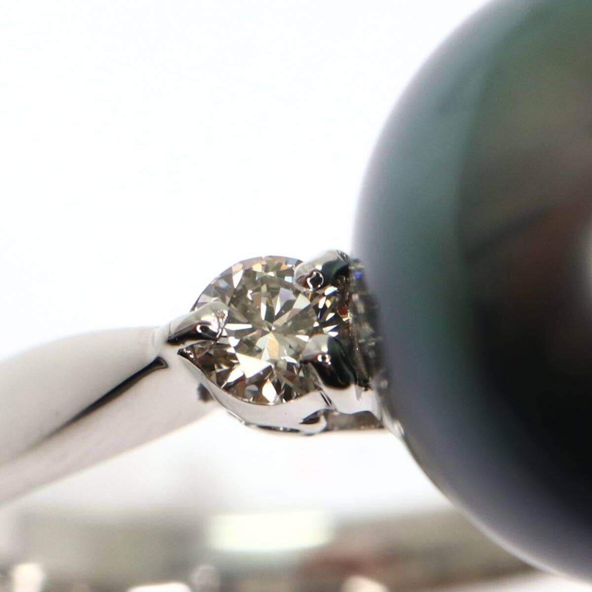 《Pt900天然ダイヤモンド/南洋黒蝶真珠リング》M 約5.5g 約11号 0.20ct diamond ring パール pearl 指輪 jewelry ジュエリー EA8/EB2の画像6