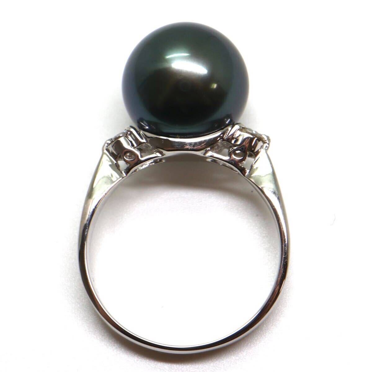 《Pt900天然ダイヤモンド/南洋黒蝶真珠リング》M 約5.5g 約11号 0.20ct diamond ring パール pearl 指輪 jewelry ジュエリー EA8/EB2の画像7