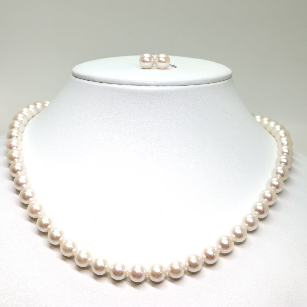 鑑別書付き!!《アコヤ本真珠ネックレス&K14WGイヤリング》M 41.2g 約45cm 約7.5-8.0mm珠 pearl パール necklace jewelry DI1/EA4_画像2