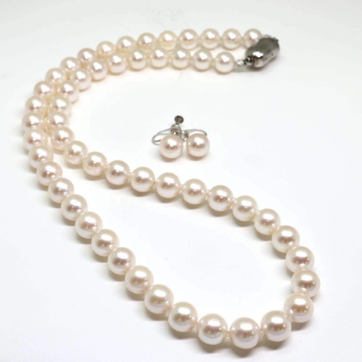 鑑別書付き!!《アコヤ本真珠ネックレス&K14WGイヤリング》M 41.2g 約45cm 約7.5-8.0mm珠 pearl パール necklace jewelry DI1/EA4_画像6