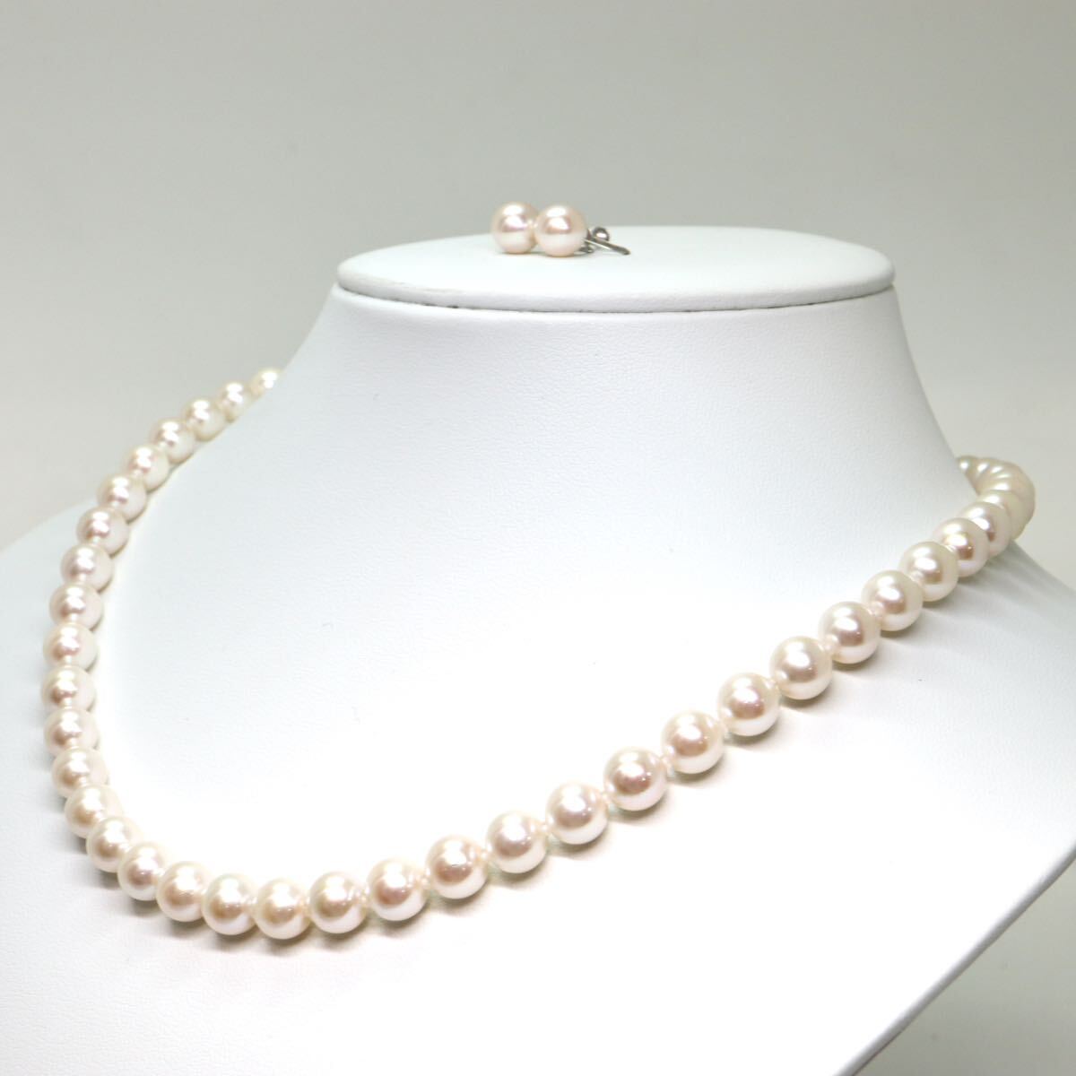 鑑別書付き!!《アコヤ本真珠ネックレス&K14WGイヤリング》M 41.2g 約45cm 約7.5-8.0mm珠 pearl パール necklace jewelry DI1/EA4_画像3