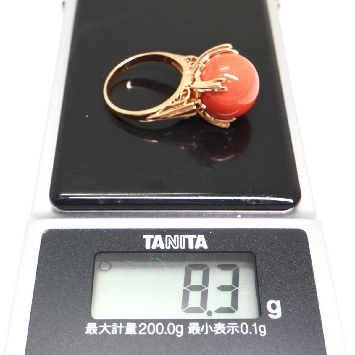 13.5mm珠!!《K18 天然本珊瑚リング》M 約8.3g 約12号 コーラル サンゴ さんご coral ring ジュエリー jewelry 指輪 ED5/EE0_画像8