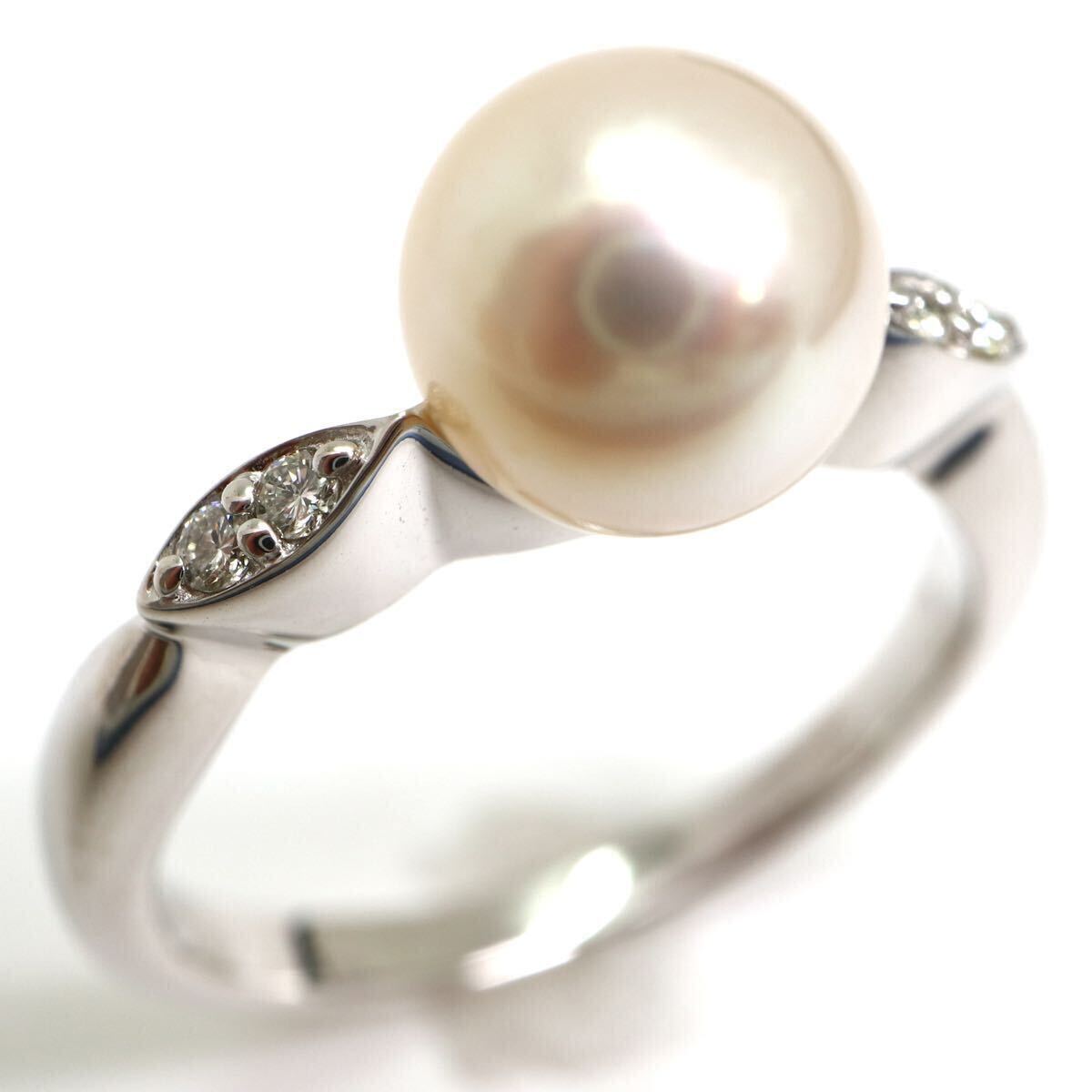 《K18WG 天然ダイヤモンド/アコヤ本真珠リング》M 約4.0g 約13号 パール pearl diamond ring jewelry 指輪 EC4/EC4_画像2