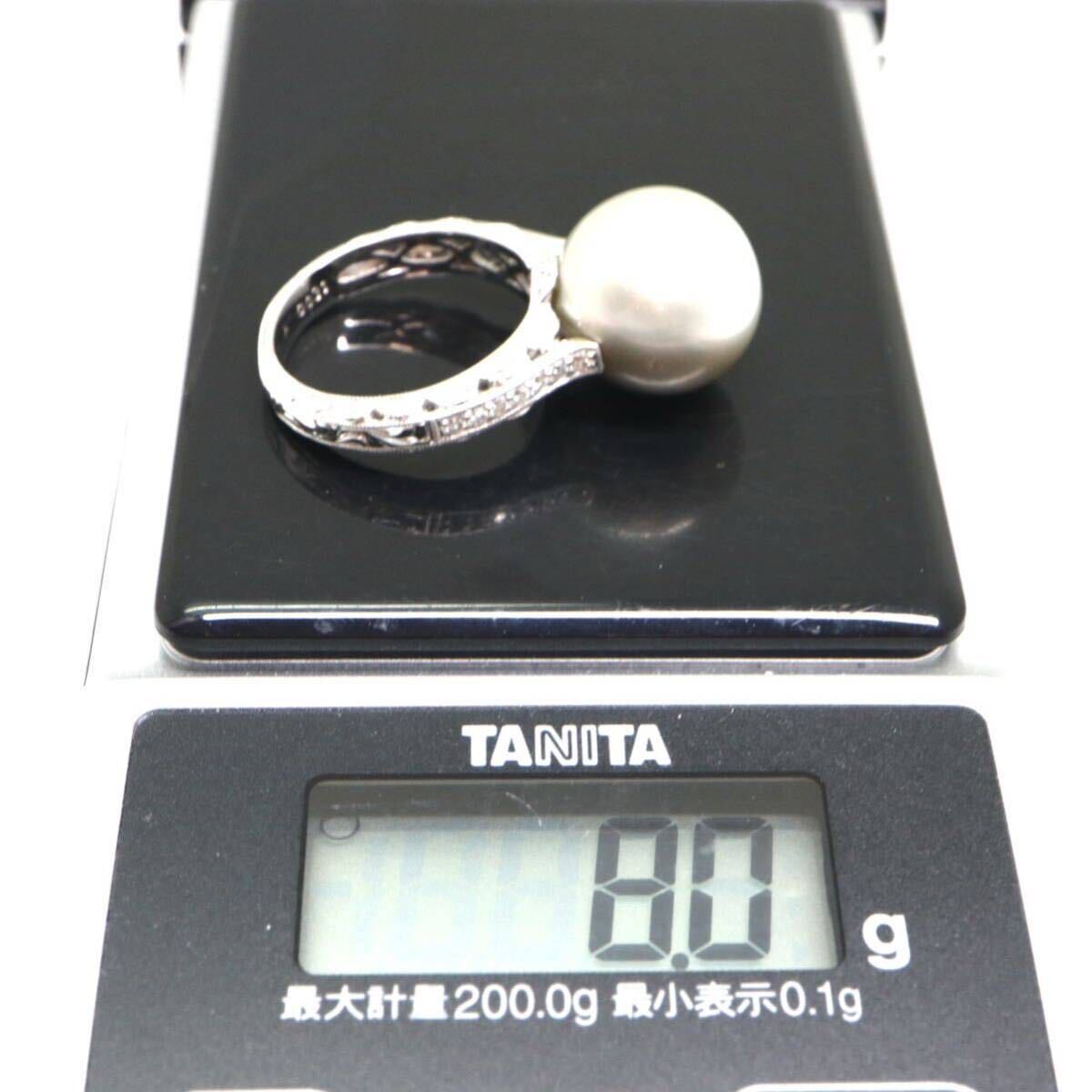 豪華!!《K18(750)天然ダイヤモンド/南洋白蝶真珠リング》M 約8.0g 約12号 0.31ct diamond ring jewelry 指輪 ED0/EE1_画像9