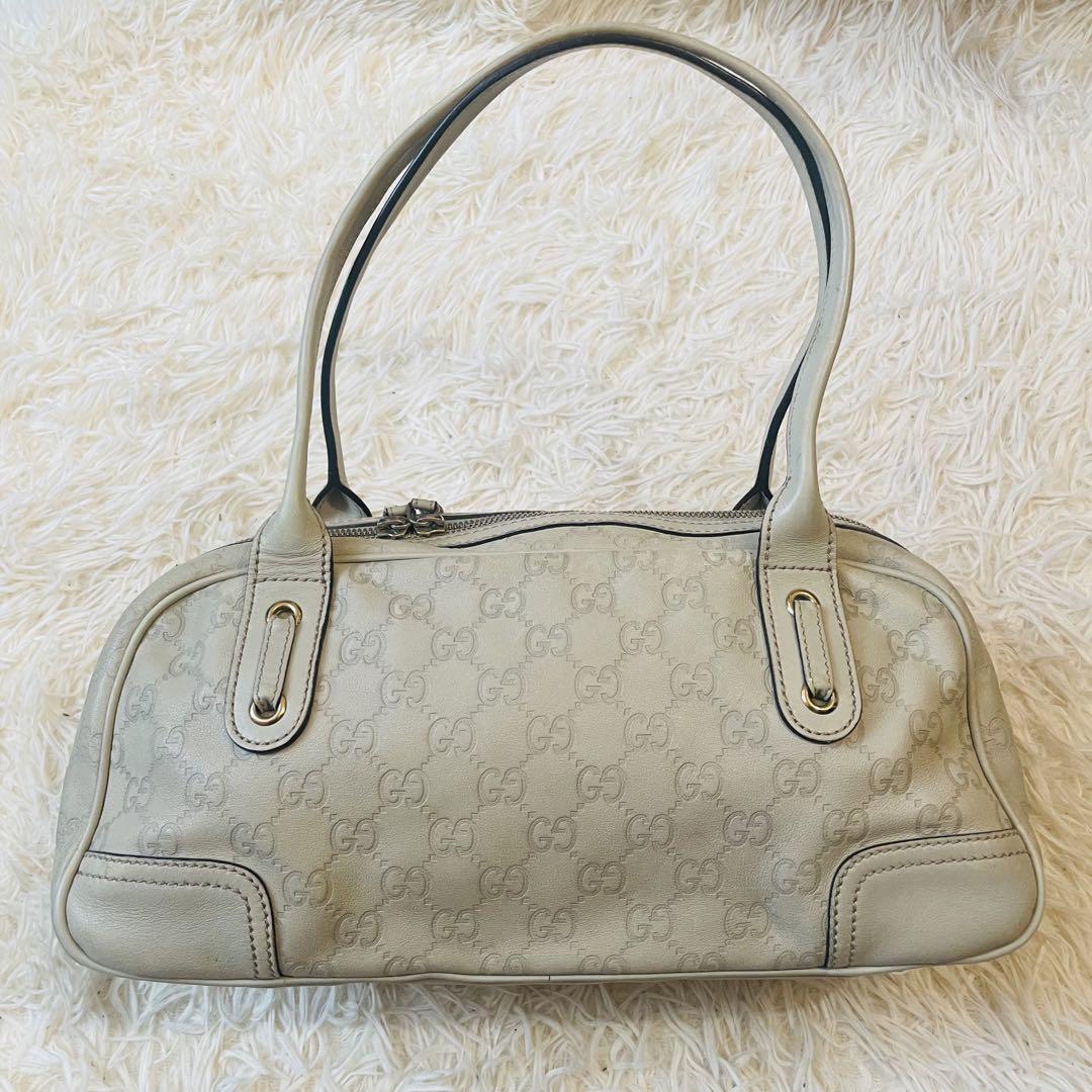 美品＊GUCCI グッチ ハンドバッグ トート シェリー プリンシー gg 革 ホワイト アイボリー 肩掛け レザー リボン 鞄 かばん bag 金具_画像2