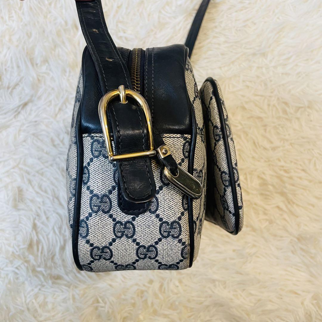 美品＊GUCCI グッチ カメラ セミショルダーバッグ ワンハンド ポシェット GG 金具 pvcレザー ネイビー 肩掛け ポケット 金具 鞄 かばん bag_画像6