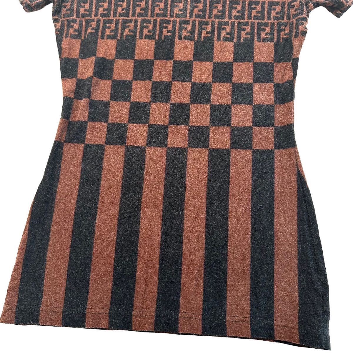 Rare ITALY MADE FENDI フェンディ デザイン切り替え Tシャツ ズッカ柄 総柄 ブラウン系 レディース 半袖 夏物 イタリア製 トップス_画像4