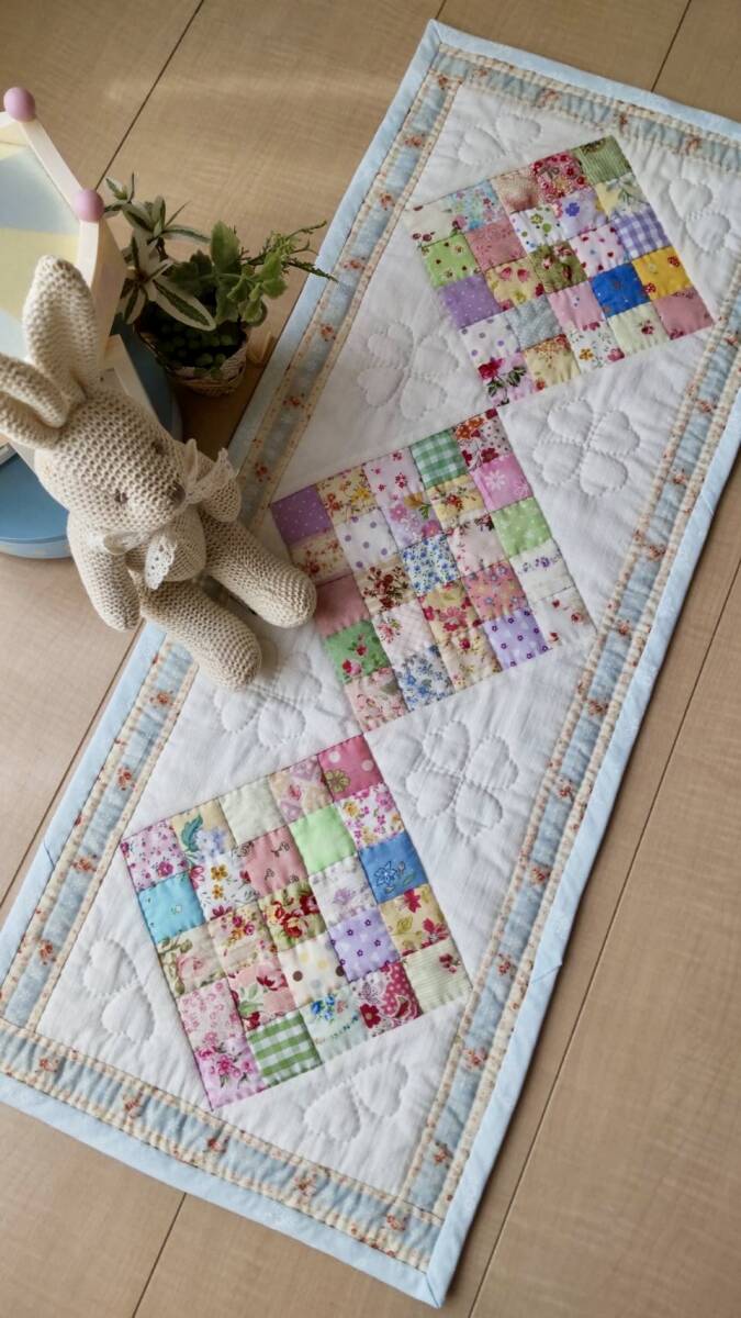 !yuriko! patchwork * blue. four angle coveralls. quilt * HAPPY(*^o^*) four leaf. clover ..UP*handmade* hand made 