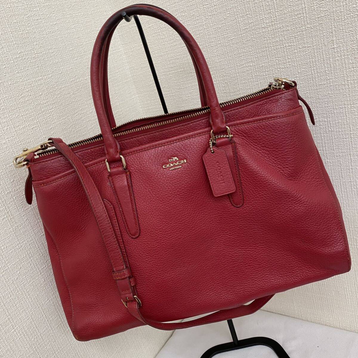 COACH コーチ ハンドバッグ ショルダーバッグ トートバッグ　レッド　レザー　no.88_画像1