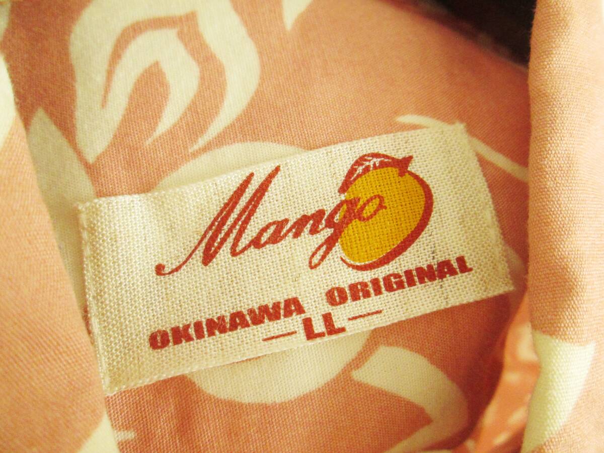 Mango マンゴ メンズ 大きいサイズ LL ☆ 沖縄 かりゆしウェア ボタンダウン 半袖シャツ ボタニカル 日本製 ☆ ピンク系