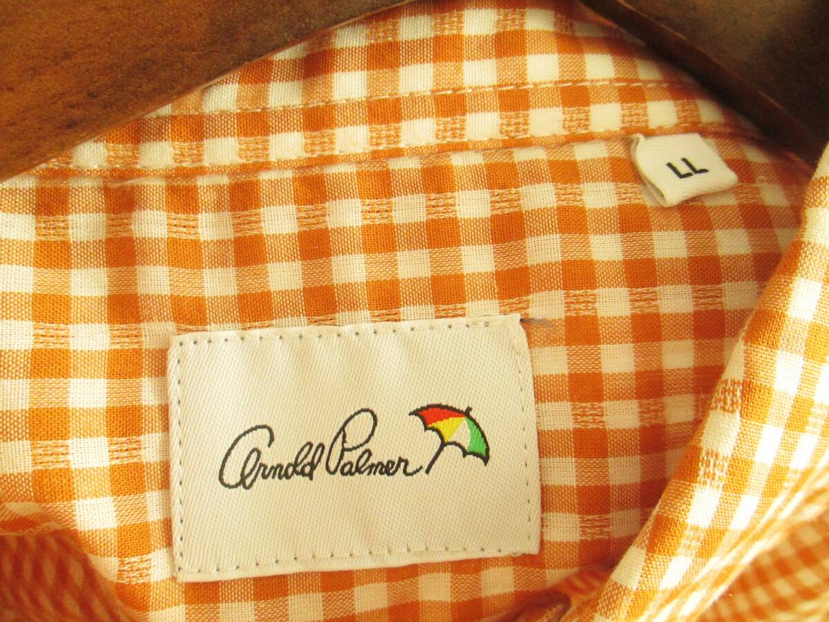 Arnold Palmer アーノルドパーマー メンズ 大きいサイズ LL ☆ ロゴ刺繍 ボタンダウン 薄手 長袖シャツ ギンガムチェック ☆ 白×オレンジ