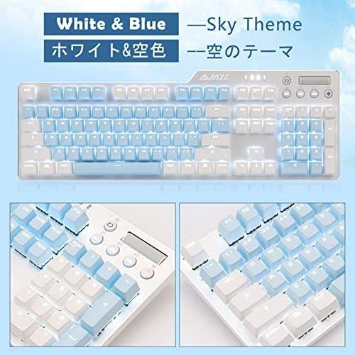 ★ホワイト&空色-茶軸★ Ajazz AK35i メカニカルキーボード 有線 ゲーミングキーボード 白いバックライト 2色PBTボタン_画像2