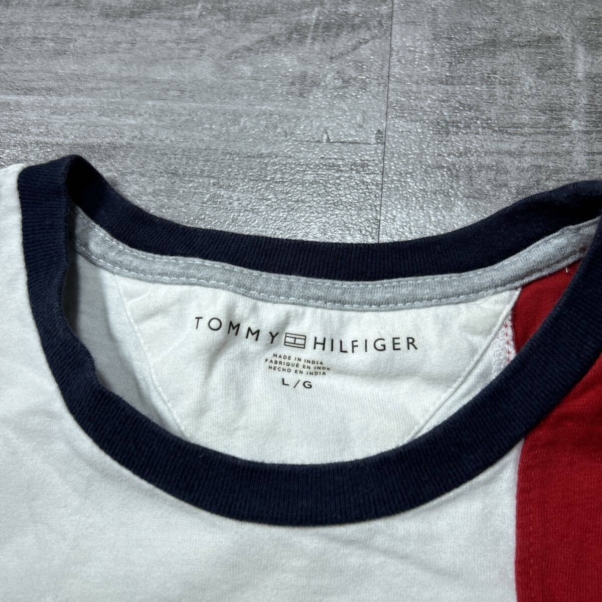 【1スタ】美品 TOMMYHILFIGER トミーヒルフィガー半袖Tシャツ カジュアル USA古着 文字ロゴ プリントロゴ トリコロール 春夏 メンズLサイズ_画像6