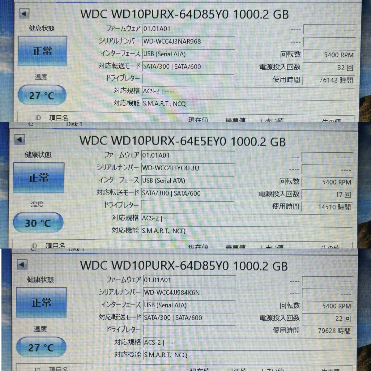 WD HDD 1TB まとめ売り WD20EFRX WD20PURX 正常 purple ハードディスク 内蔵HDD Western Digital 9枚 大量_画像4