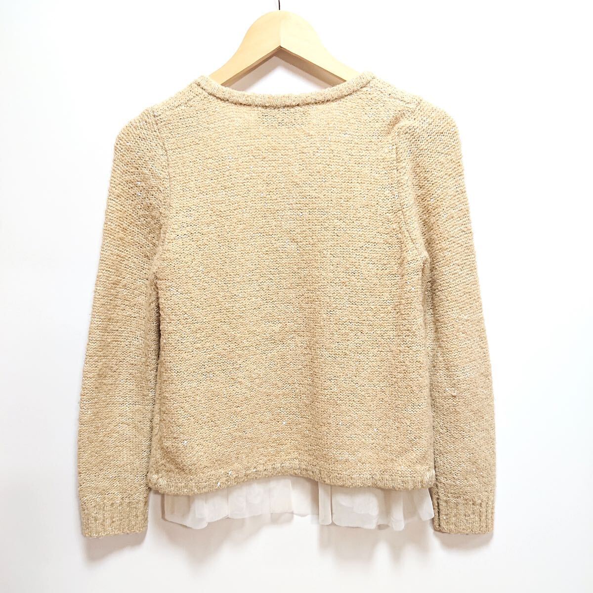 H7917gg ROPE\'( Rope ) size M knitted cardigan beige group ivory lady's lame frill attaching lovely on goods stylish 