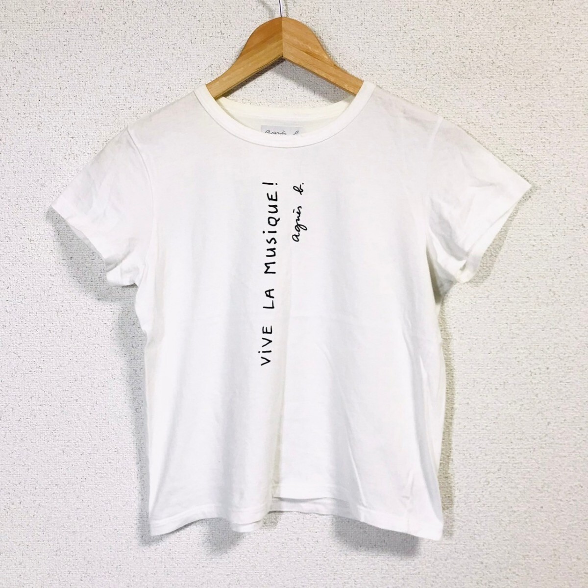 H8028dL 日本製 agnes b. アニエスベー サイズT2 (S～M位) 半袖Tシャツ カットソー プリントTシャツ ホワイト 白 レディース 綿100%_画像1