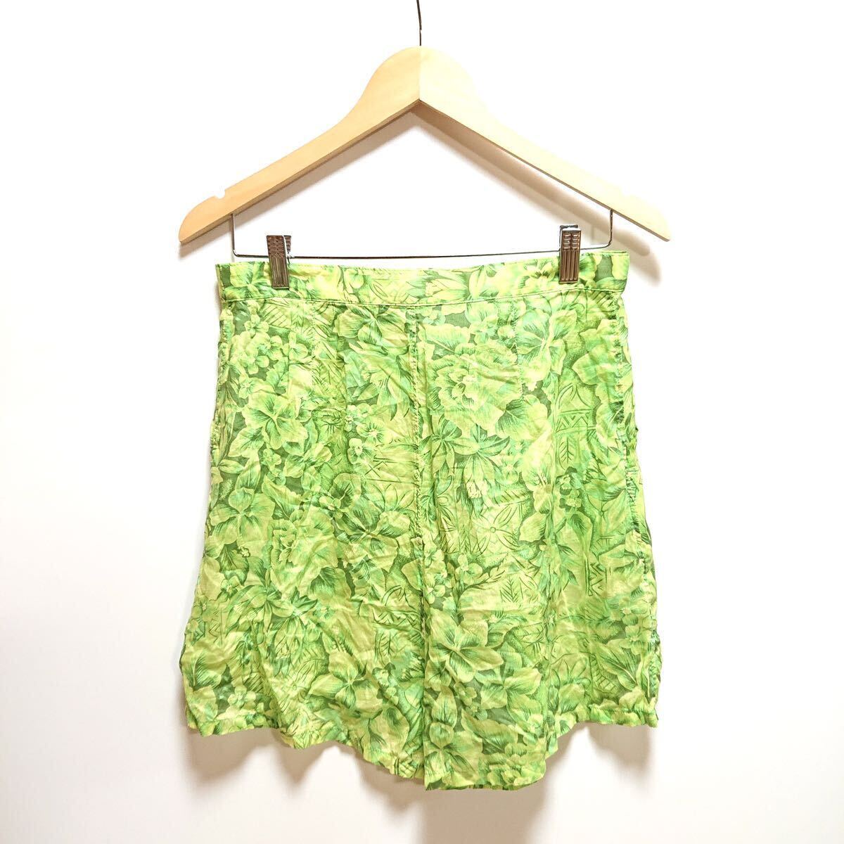 H7947gg ZUCCa Zucca size S short pants short bread green group total pattern lady's ton cell 100% made in Japan ... pocket summer 