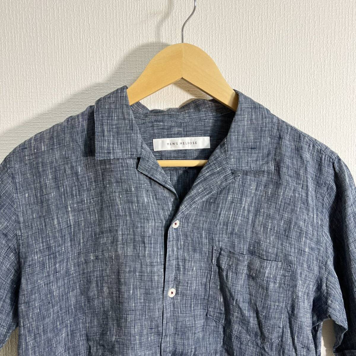 H8160FF MEN'S MELROSE メンズメルローズ サイズ3(L位) 半袖 半袖シャツ ポロシャツ ブルー メンズ 麻100% 開襟 _画像3