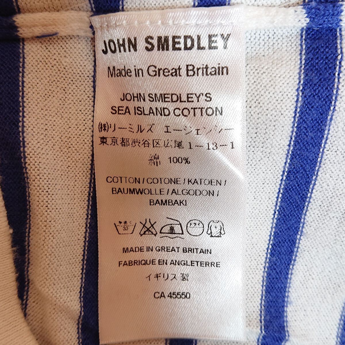 H8230gg JOHN SMEDLEY｜ジョンスメドレー サイズS カットソー ボーダー 白 ブルー レディース 綿100% イギリス製 シンプル おしゃれ _画像7