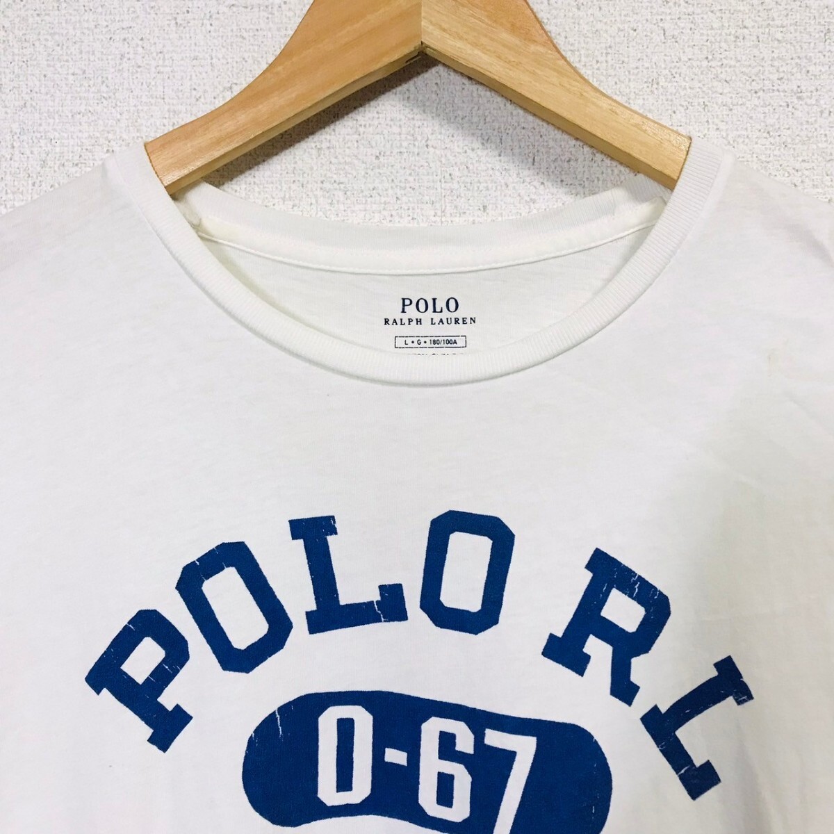 H8488dL Polo Ralph Lauren ポロラルフローレン サイズ L・G ・180/100A 半袖Tシャツ プリントTシャツ ホワイト 白T メンズ 綿100% 古着 _画像4